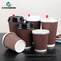 Ultrasonic pe disposable ripple double wall eco coffee paper cups with lids manufacturer